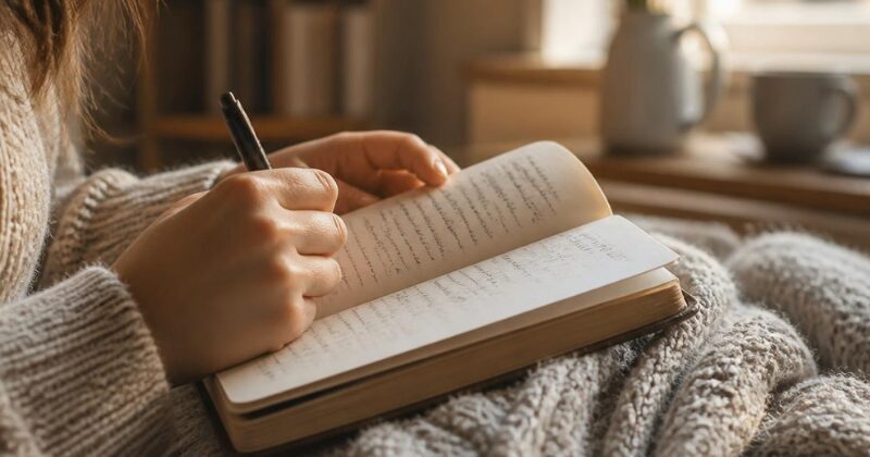 ノートに悩みを書く女性